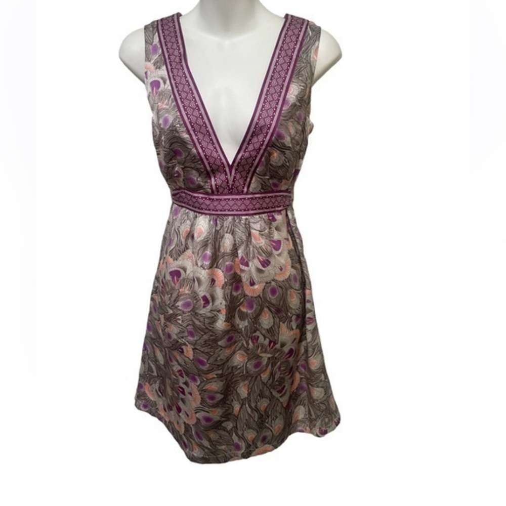 H&M Purple peacock print deep V-neck sleeveless dress size 6